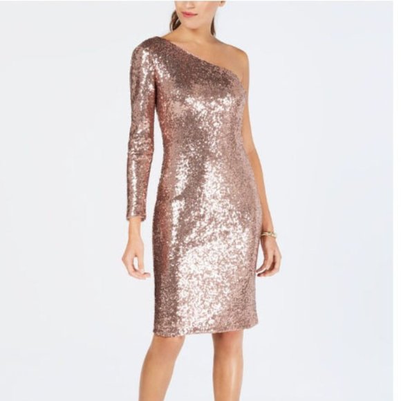 Night Way Blush One Shoulder Sequin Sheath Dress - Picture 1 of 4